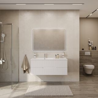 База под раковину Cezares подвесная с двумя выкатными ящиками, левосторонняя, Bianco Lucido, 1000x457x500, DUET-N-1000-2C-SO-BL-L